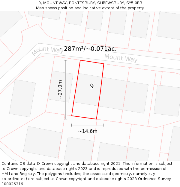 9, MOUNT WAY, PONTESBURY, SHREWSBURY, SY5 0RB: Plot and title map