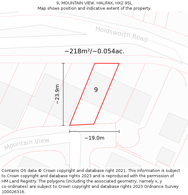 9, MOUNTAIN VIEW, HALIFAX, HX2 9SL: Plot and title map