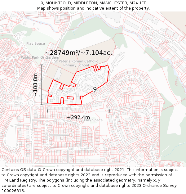 9, MOUNTFOLD, MIDDLETON, MANCHESTER, M24 1FE: Plot and title map