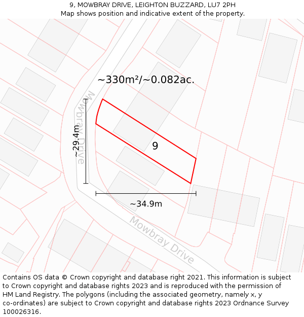 9, MOWBRAY DRIVE, LEIGHTON BUZZARD, LU7 2PH: Plot and title map