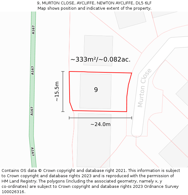 9, MURTON CLOSE, AYCLIFFE, NEWTON AYCLIFFE, DL5 6LF: Plot and title map