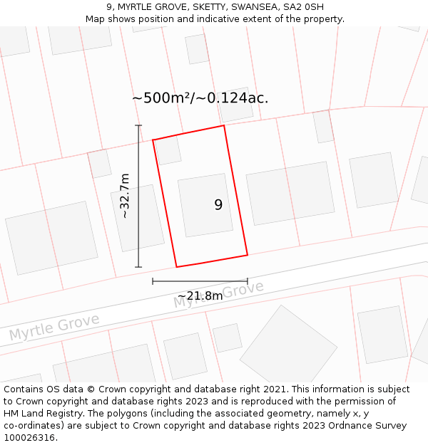 9, MYRTLE GROVE, SKETTY, SWANSEA, SA2 0SH: Plot and title map