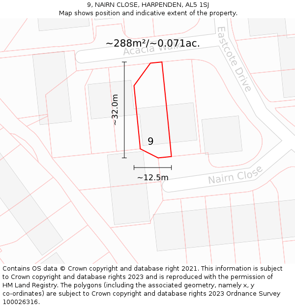 9, NAIRN CLOSE, HARPENDEN, AL5 1SJ: Plot and title map