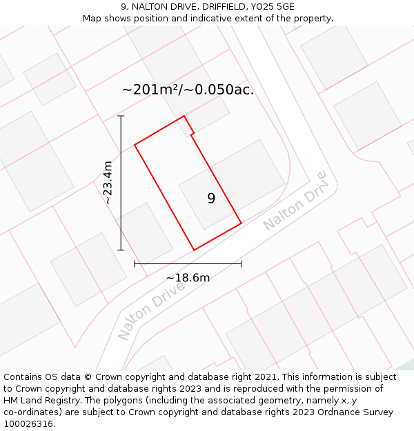 9, NALTON DRIVE, DRIFFIELD, YO25 5GE: Plot and title map