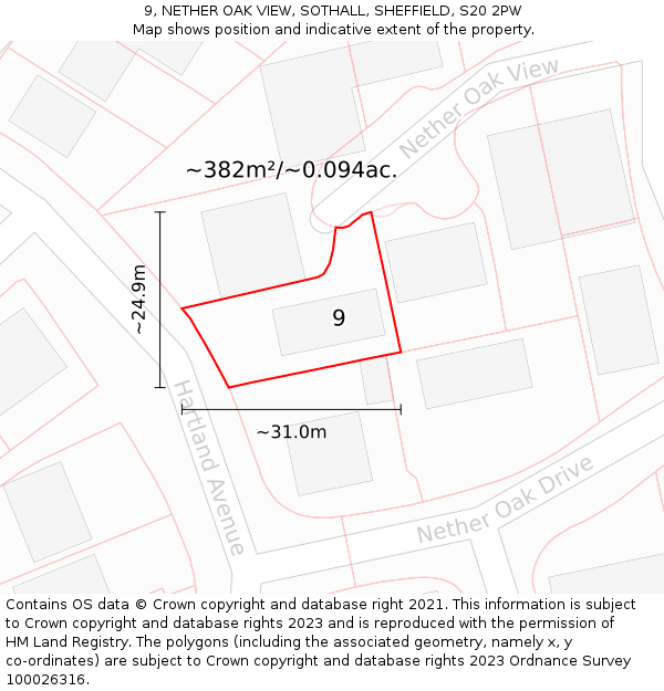 9, NETHER OAK VIEW, SOTHALL, SHEFFIELD, S20 2PW: Plot and title map