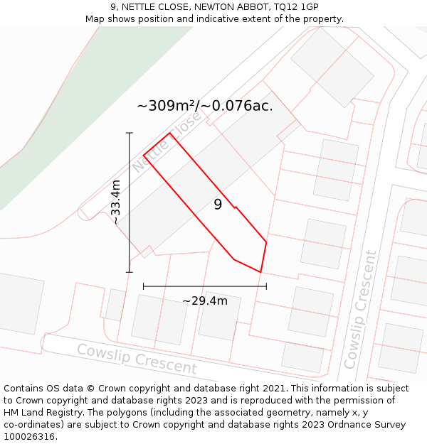 9, NETTLE CLOSE, NEWTON ABBOT, TQ12 1GP: Plot and title map