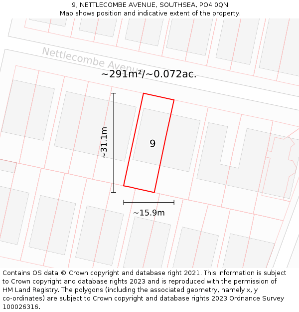 9, NETTLECOMBE AVENUE, SOUTHSEA, PO4 0QN: Plot and title map