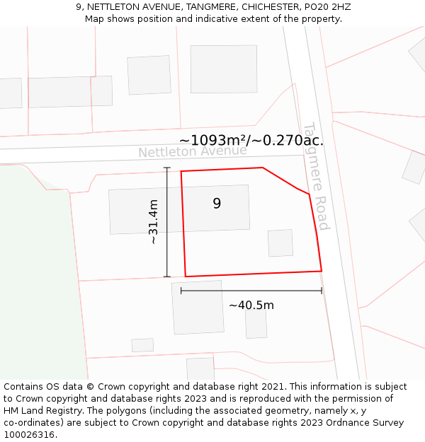 9, NETTLETON AVENUE, TANGMERE, CHICHESTER, PO20 2HZ: Plot and title map