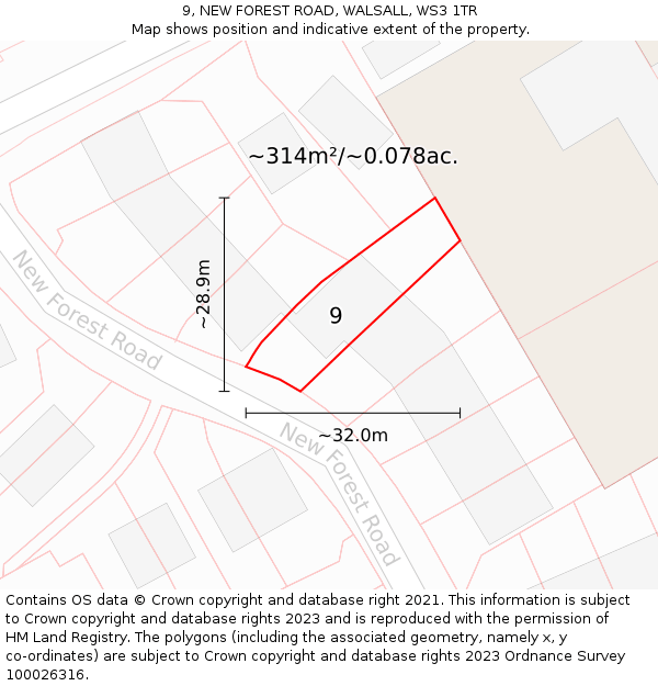 9, NEW FOREST ROAD, WALSALL, WS3 1TR: Plot and title map