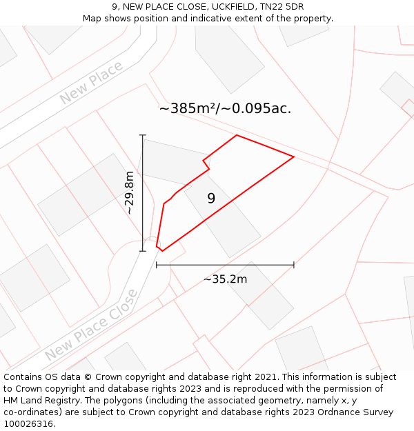 9, NEW PLACE CLOSE, UCKFIELD, TN22 5DR: Plot and title map