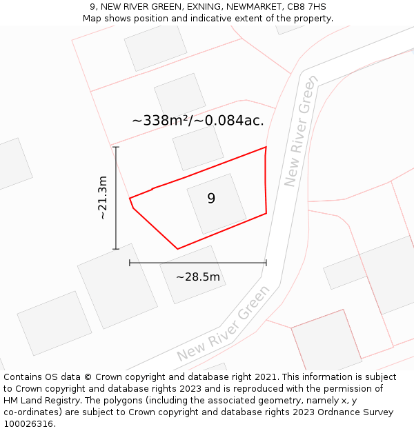 9, NEW RIVER GREEN, EXNING, NEWMARKET, CB8 7HS: Plot and title map