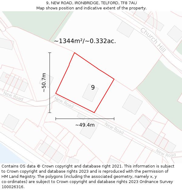 9, NEW ROAD, IRONBRIDGE, TELFORD, TF8 7AU: Plot and title map