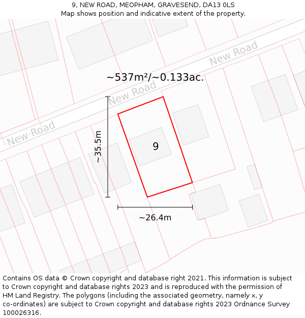 9, NEW ROAD, MEOPHAM, GRAVESEND, DA13 0LS: Plot and title map