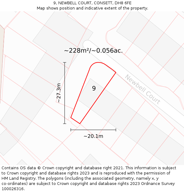 9, NEWBELL COURT, CONSETT, DH8 6FE: Plot and title map