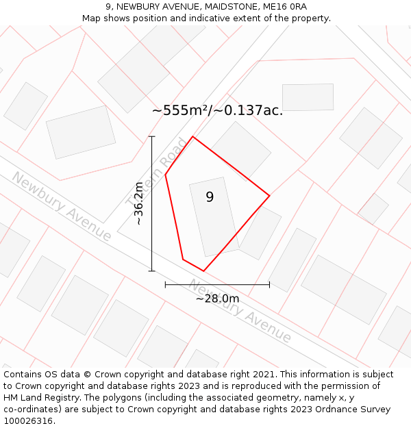 9, NEWBURY AVENUE, MAIDSTONE, ME16 0RA: Plot and title map