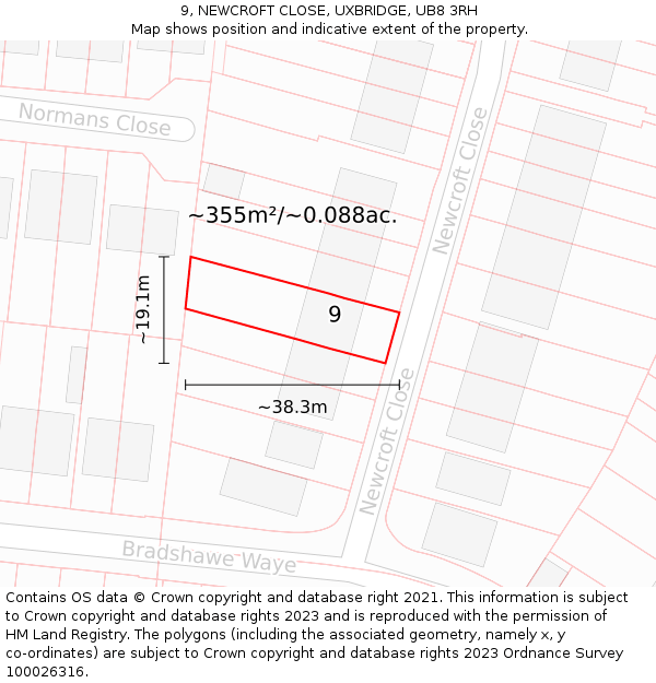 9, NEWCROFT CLOSE, UXBRIDGE, UB8 3RH: Plot and title map