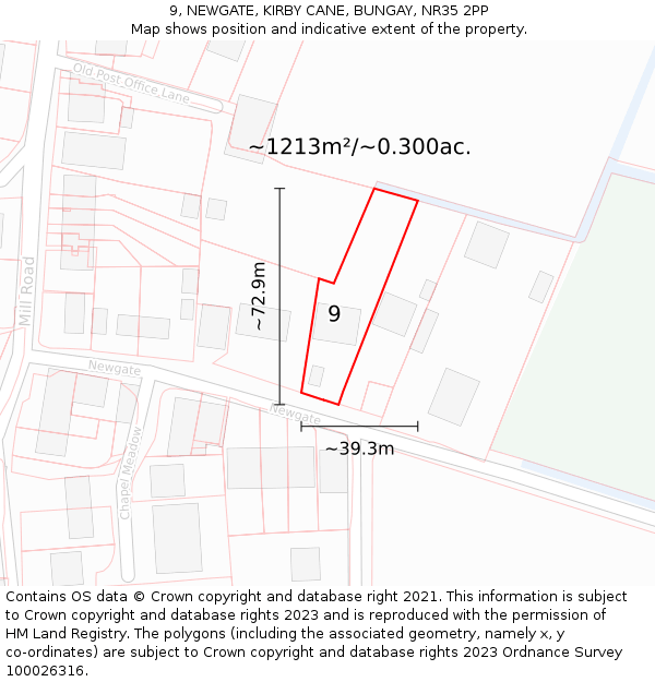 9, NEWGATE, KIRBY CANE, BUNGAY, NR35 2PP: Plot and title map