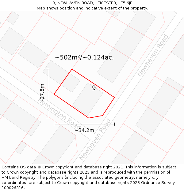 9, NEWHAVEN ROAD, LEICESTER, LE5 6JF: Plot and title map