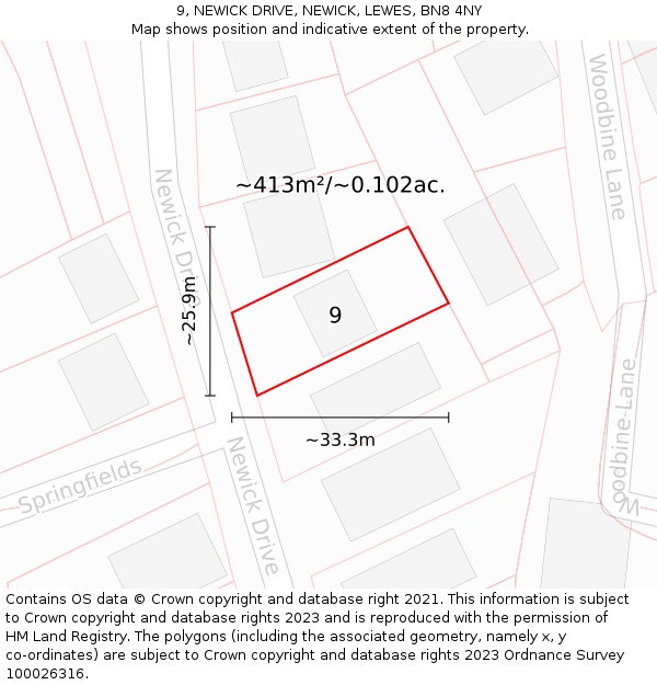 9, NEWICK DRIVE, NEWICK, LEWES, BN8 4NY: Plot and title map