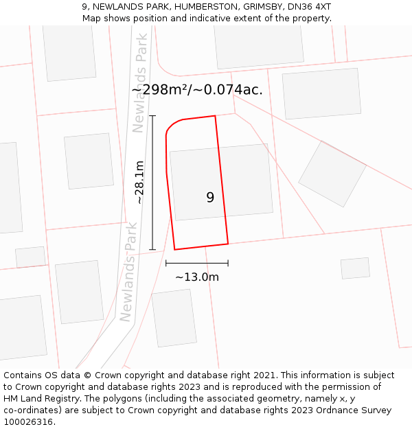 9, NEWLANDS PARK, HUMBERSTON, GRIMSBY, DN36 4XT: Plot and title map