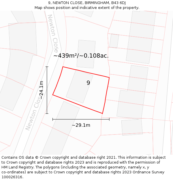 9, NEWTON CLOSE, BIRMINGHAM, B43 6DJ: Plot and title map