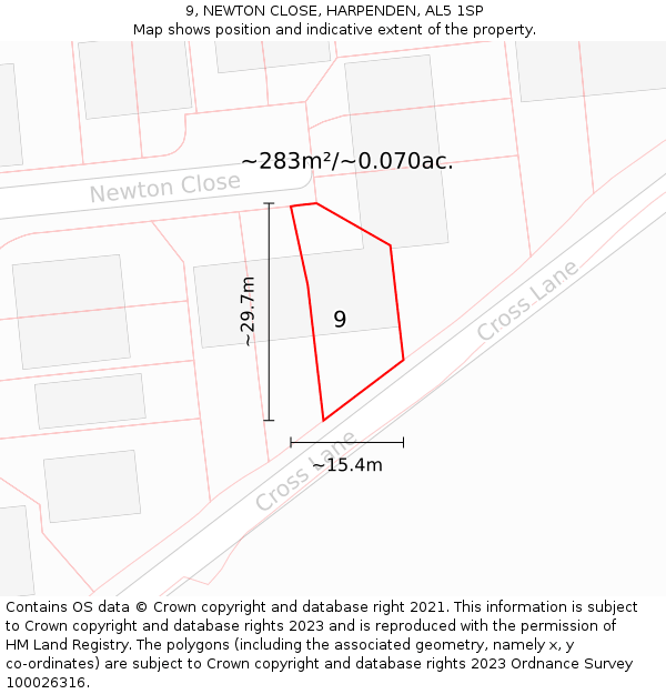 9, NEWTON CLOSE, HARPENDEN, AL5 1SP: Plot and title map