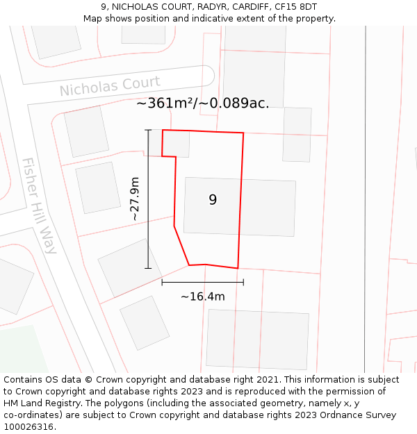 9, NICHOLAS COURT, RADYR, CARDIFF, CF15 8DT: Plot and title map