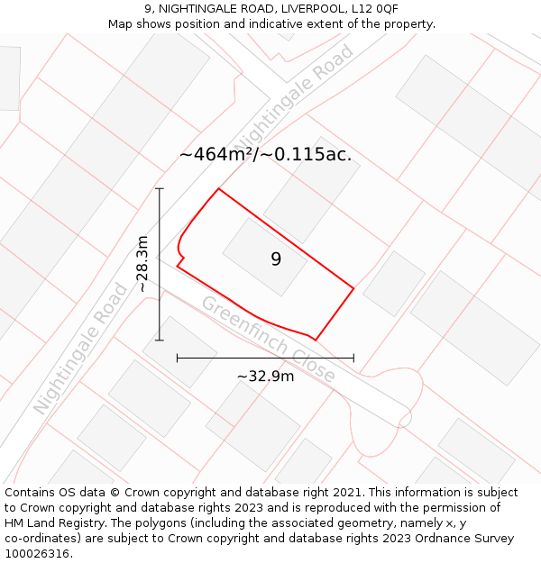 9, NIGHTINGALE ROAD, LIVERPOOL, L12 0QF: Plot and title map