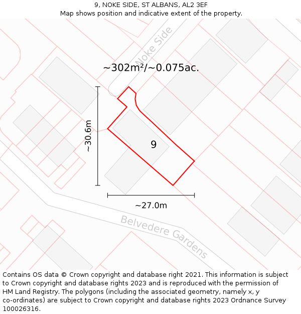 9, NOKE SIDE, ST ALBANS, AL2 3EF: Plot and title map