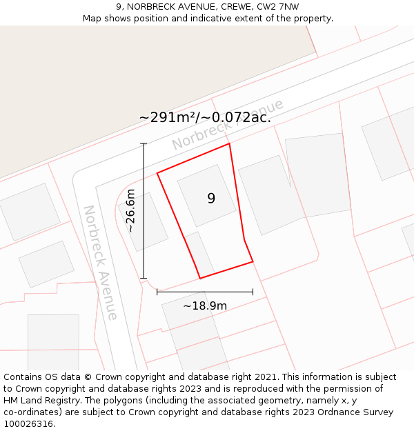 9, NORBRECK AVENUE, CREWE, CW2 7NW: Plot and title map