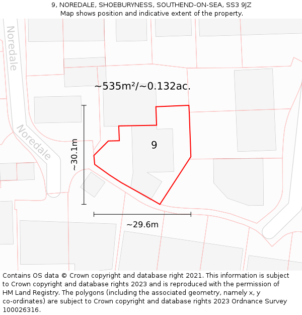 9, NOREDALE, SHOEBURYNESS, SOUTHEND-ON-SEA, SS3 9JZ: Plot and title map