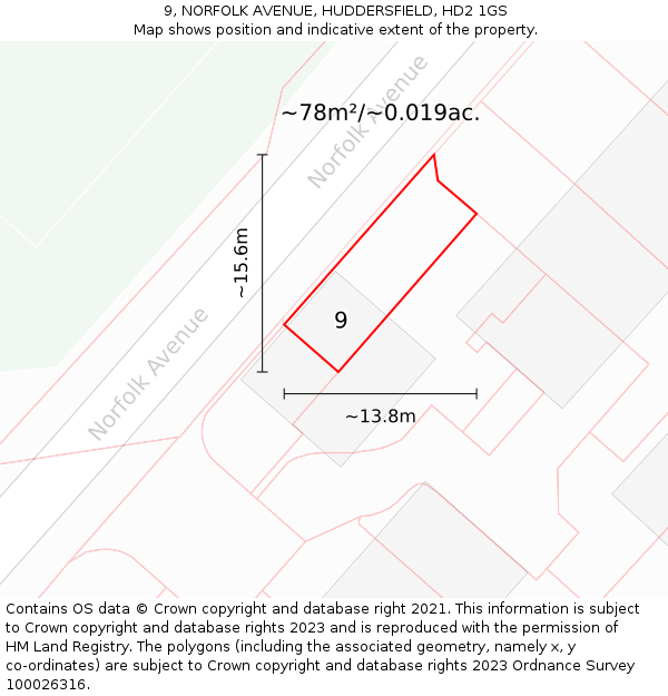 9, NORFOLK AVENUE, HUDDERSFIELD, HD2 1GS: Plot and title map