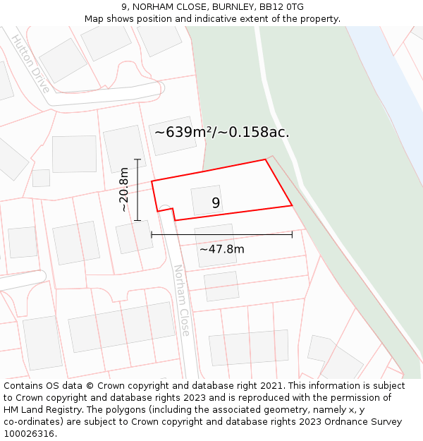 9, NORHAM CLOSE, BURNLEY, BB12 0TG: Plot and title map