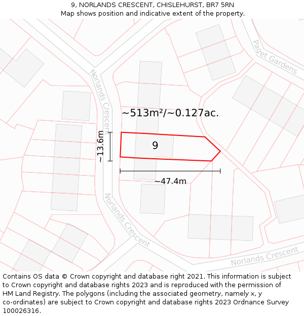 9, NORLANDS CRESCENT, CHISLEHURST, BR7 5RN: Plot and title map