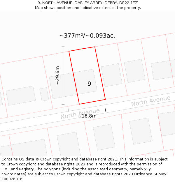 9, NORTH AVENUE, DARLEY ABBEY, DERBY, DE22 1EZ: Plot and title map