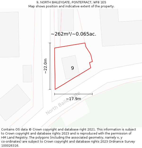 9, NORTH BAILEYGATE, PONTEFRACT, WF8 1ES: Plot and title map