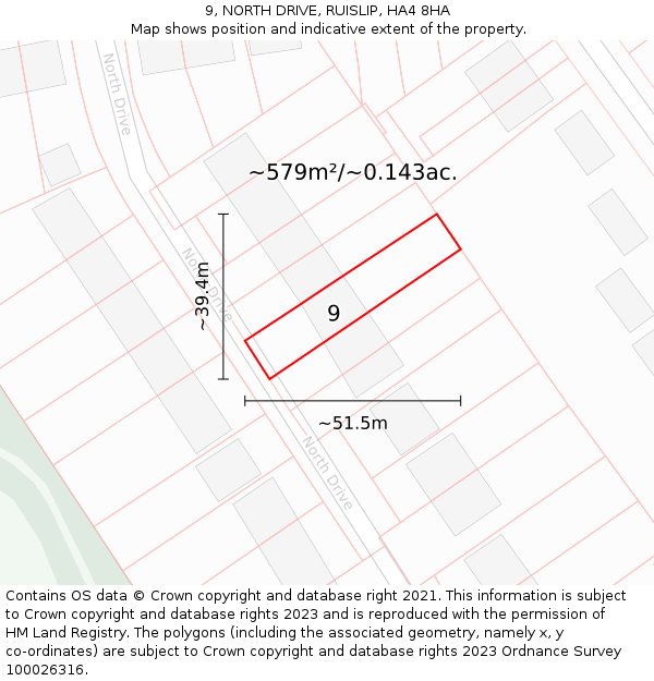 9, NORTH DRIVE, RUISLIP, HA4 8HA: Plot and title map