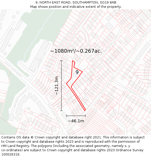 9, NORTH EAST ROAD, SOUTHAMPTON, SO19 8AB: Plot and title map