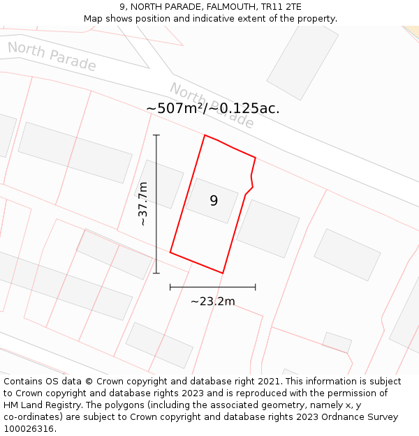 9, NORTH PARADE, FALMOUTH, TR11 2TE: Plot and title map