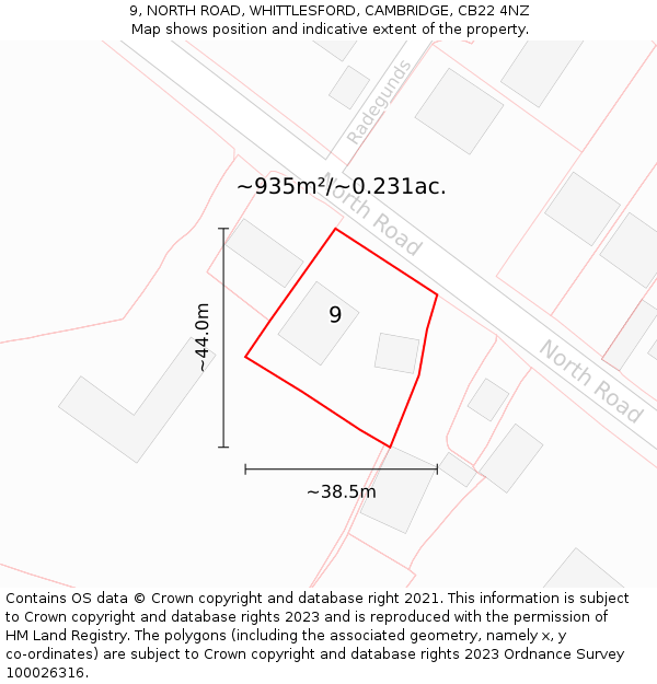 9, NORTH ROAD, WHITTLESFORD, CAMBRIDGE, CB22 4NZ: Plot and title map