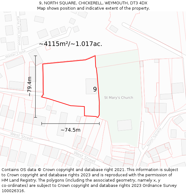 9, NORTH SQUARE, CHICKERELL, WEYMOUTH, DT3 4DX: Plot and title map