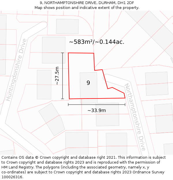 9, NORTHAMPTONSHIRE DRIVE, DURHAM, DH1 2DF: Plot and title map