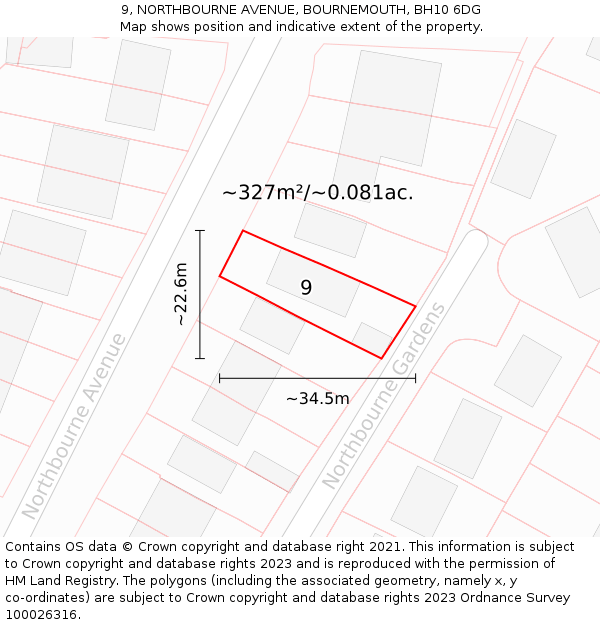 9, NORTHBOURNE AVENUE, BOURNEMOUTH, BH10 6DG: Plot and title map