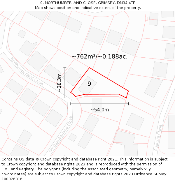 9, NORTHUMBERLAND CLOSE, GRIMSBY, DN34 4TE: Plot and title map