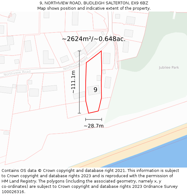 9, NORTHVIEW ROAD, BUDLEIGH SALTERTON, EX9 6BZ: Plot and title map