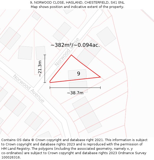 9, NORWOOD CLOSE, HASLAND, CHESTERFIELD, S41 0NL: Plot and title map