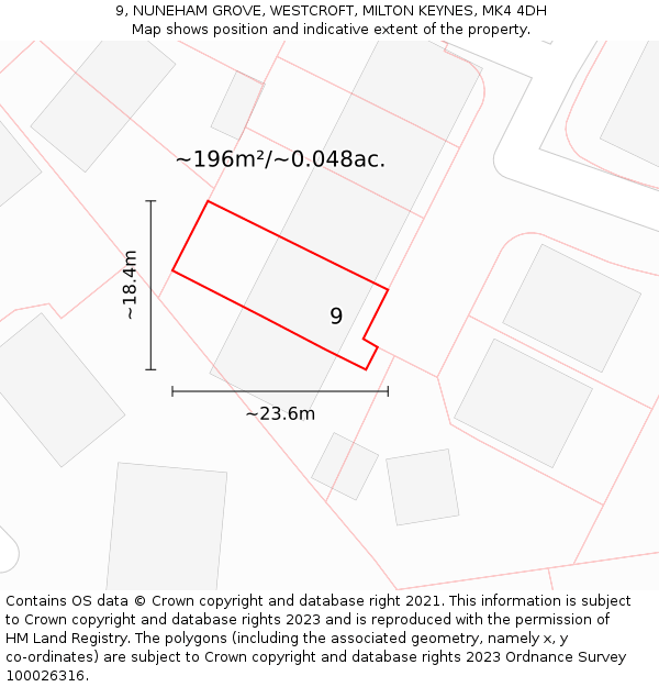 9, NUNEHAM GROVE, WESTCROFT, MILTON KEYNES, MK4 4DH: Plot and title map