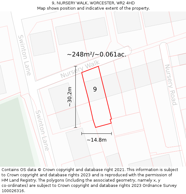 9, NURSERY WALK, WORCESTER, WR2 4HD: Plot and title map