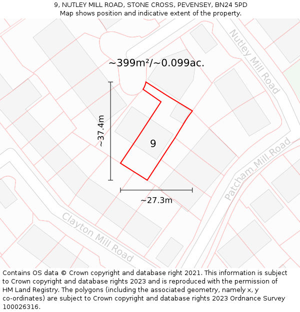 9, NUTLEY MILL ROAD, STONE CROSS, PEVENSEY, BN24 5PD: Plot and title map
