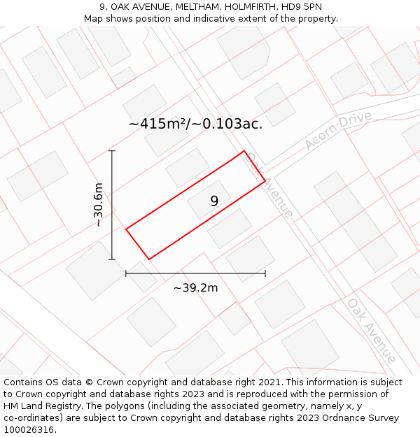 9, OAK AVENUE, MELTHAM, HOLMFIRTH, HD9 5PN: Plot and title map